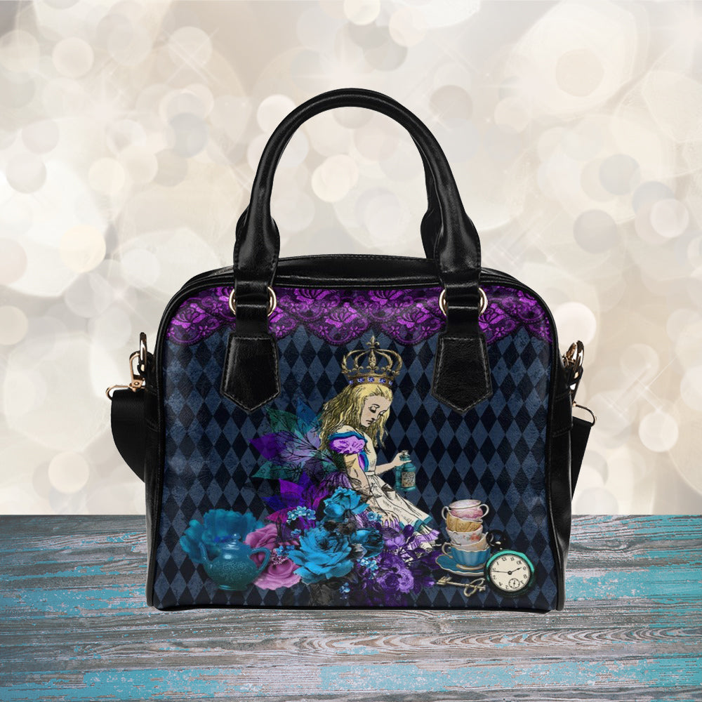 Purple Alice In Wonderland Handbag, Bowler Bag Purse