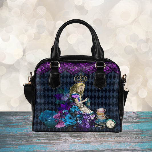 Purple Alice In Wonderland Handbag, Bowler Bag Purse