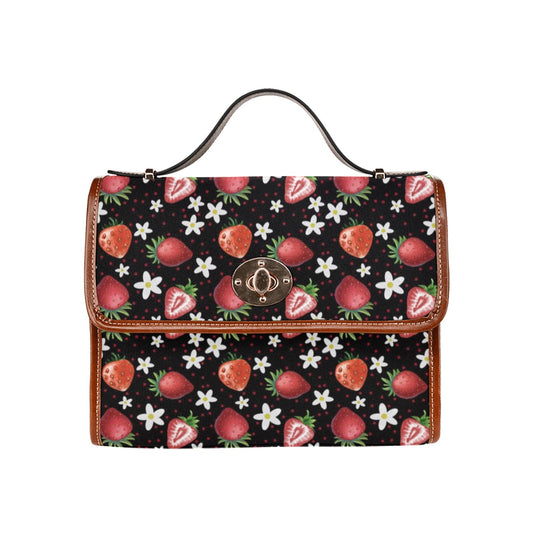 Kawaii Black Strawberries Purse, Canvas Satchel Bag