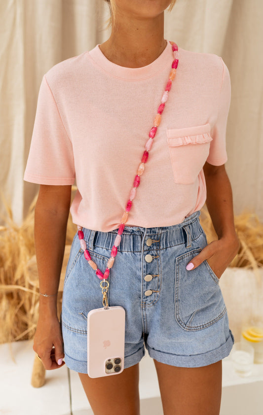 Pink Pearl Feder Phone Lanyard