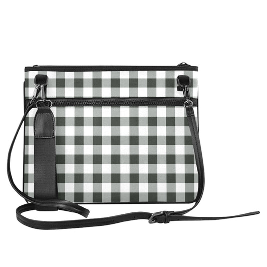 Buffalo Plaid Wrist let Purse, Black and White Check checkered Pattern, Shoulder Cross Body Mini Zipper Pouch handbag, Slim Clutch Bag