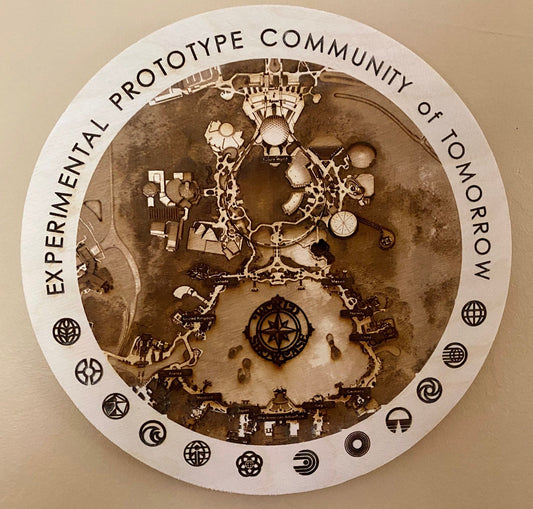 EPCOT Laser-Etched Wooden Map - Experimental Prototype Community of Tomorrow