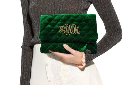 Personalized Velvet Purse, Quilted Pouch, Evening Clutch
