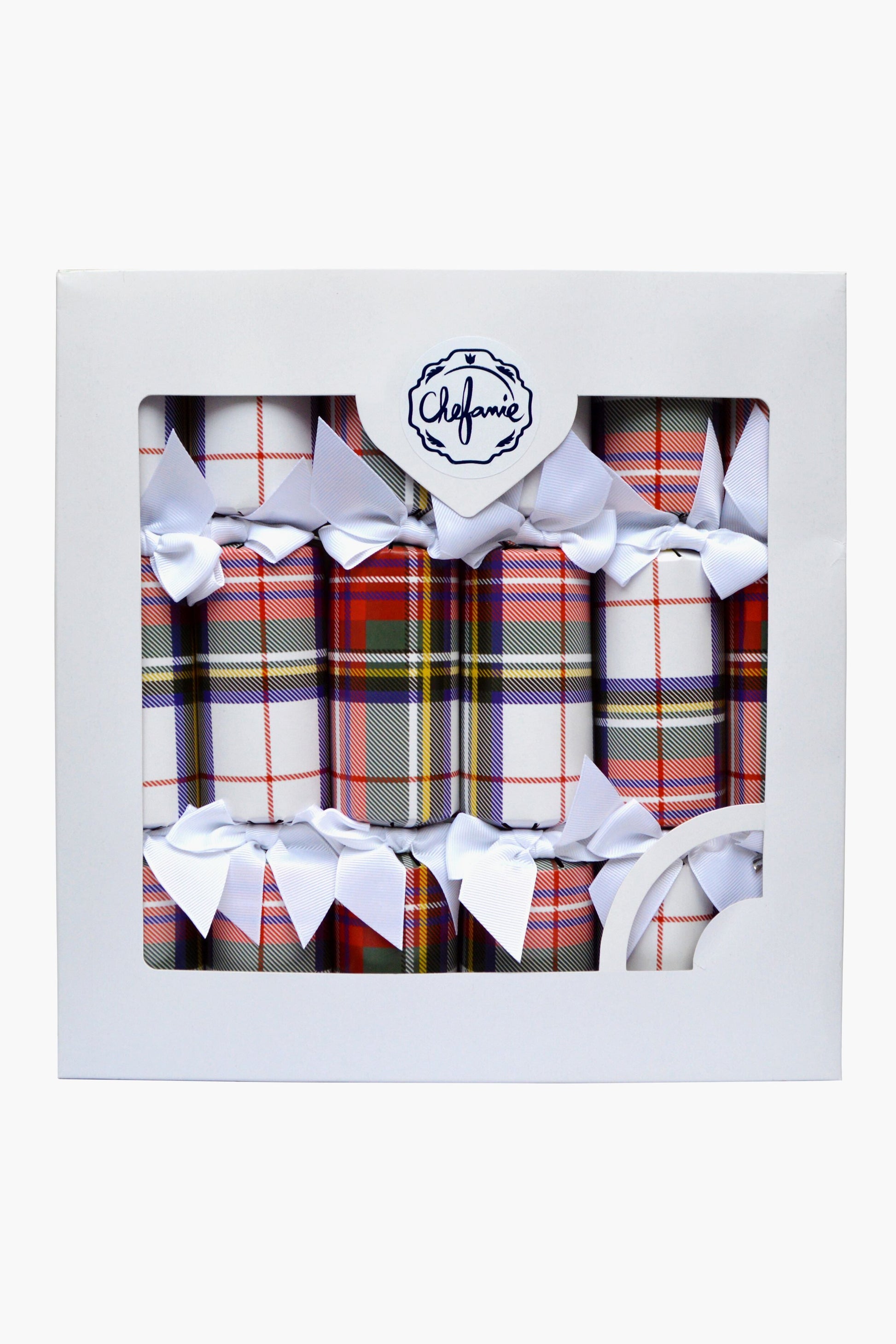 White Plaid Poppers Set of 6