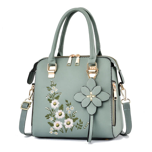 Floral Detail Shoulder Bag, Trendy Zipper Handbag For Work, Casual Crossbody Bag, Women's Floral Decor Purse ShopOnlyDeal