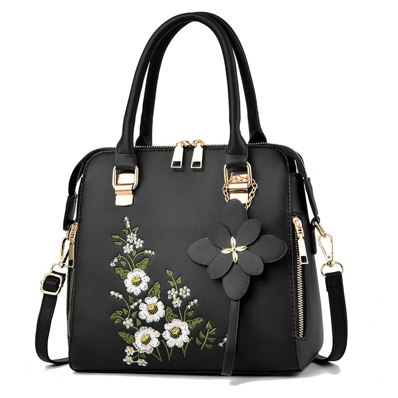 Floral Detail Shoulder Bag, Trendy Zipper Handbag For Work, Casual Crossbody Bag, Women's Floral Decor Purse ShopOnlyDeal