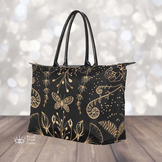 Elegant Flowers Black Witchy Classic 15 Inch Handbag