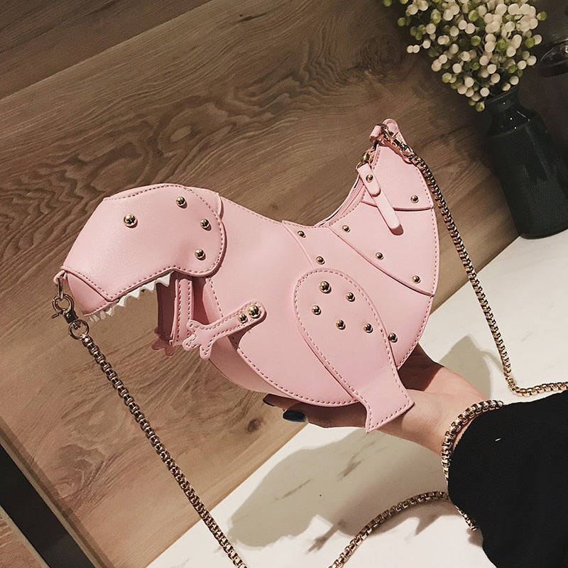3D Dinosaur Design Leather Girl's Chain Purse Shoulder Bag