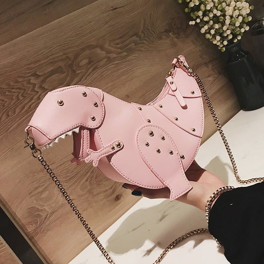 3D Dinosaur Design Leather Girl's Chain Purse Shoulder Bag