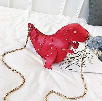 3D Dinosaur Design Leather Girl's Chain Purse Shoulder Bag