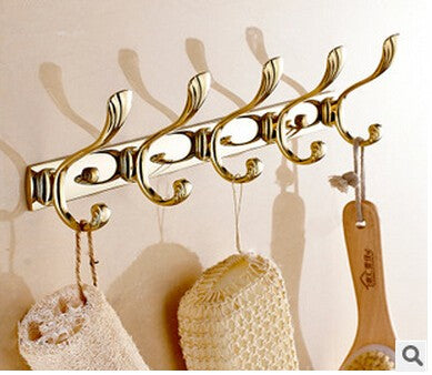 Wall Mounted Stainless Steel Bathroom Hook Rack in Brushed Gold