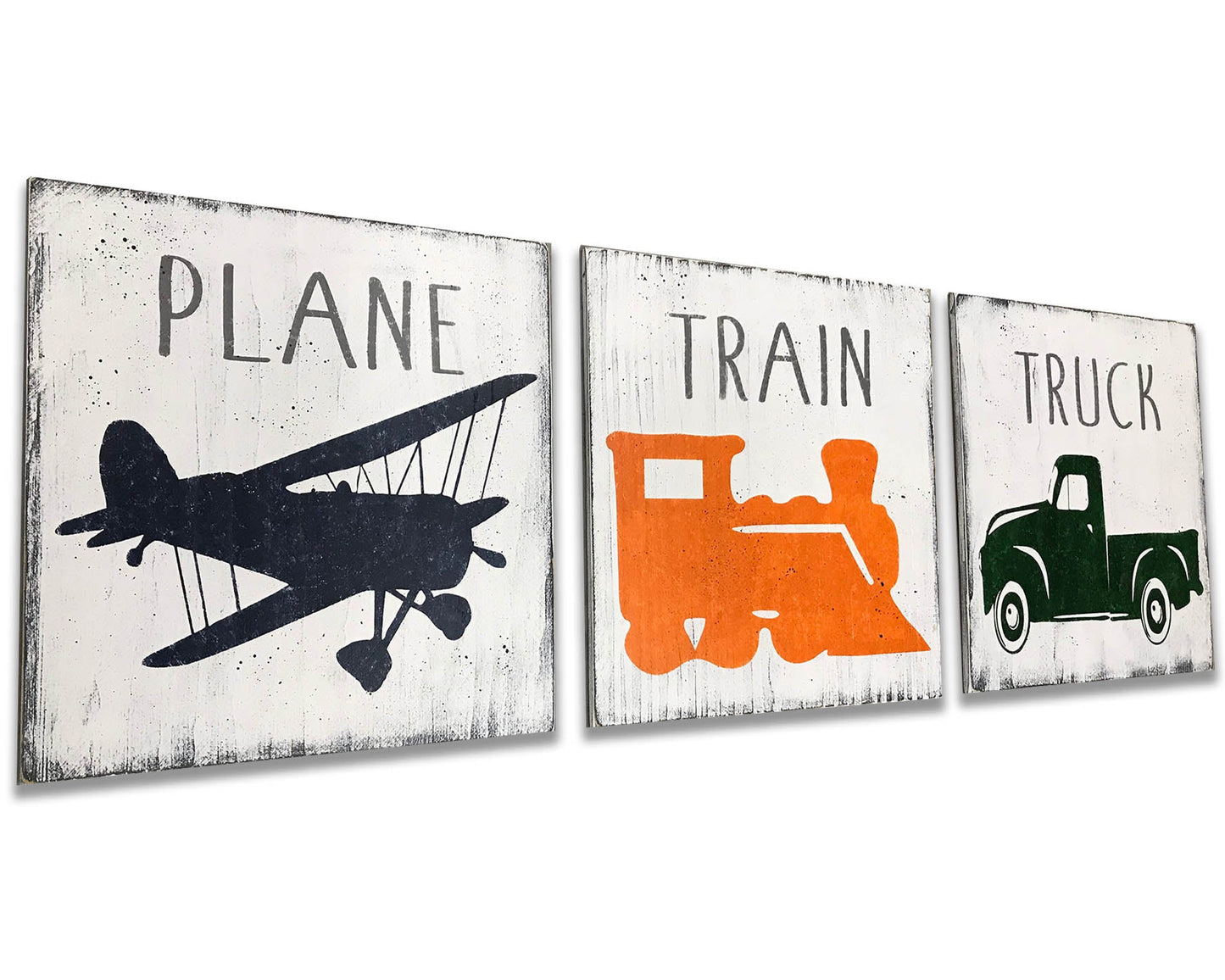 Plane Train Truck Wood Sign Set Boys Wall Decor