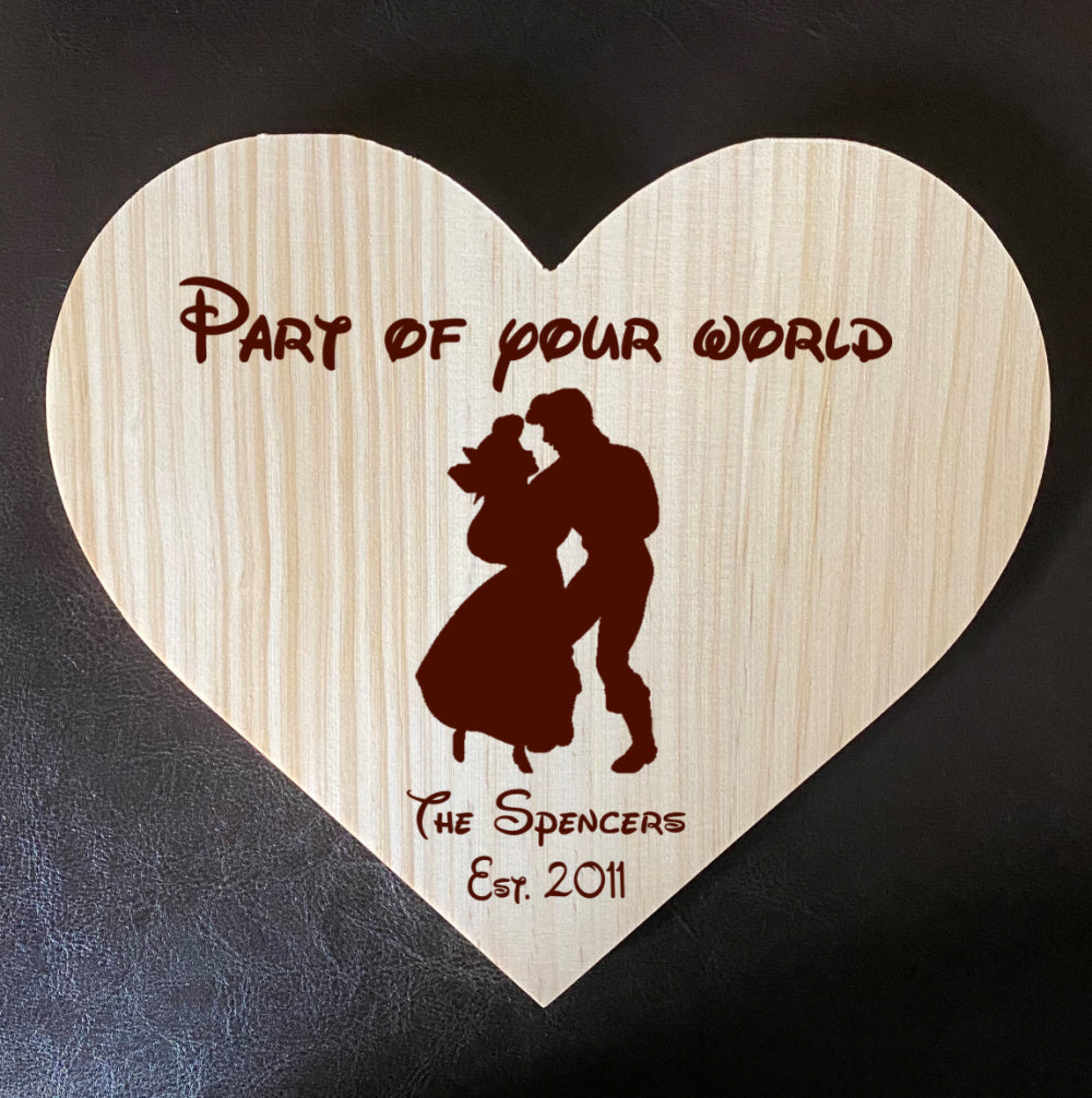 Part of Your World / Little Mermaid - Inspired Wooden Heart Love Plaque - Personalized Family Name/Est Date