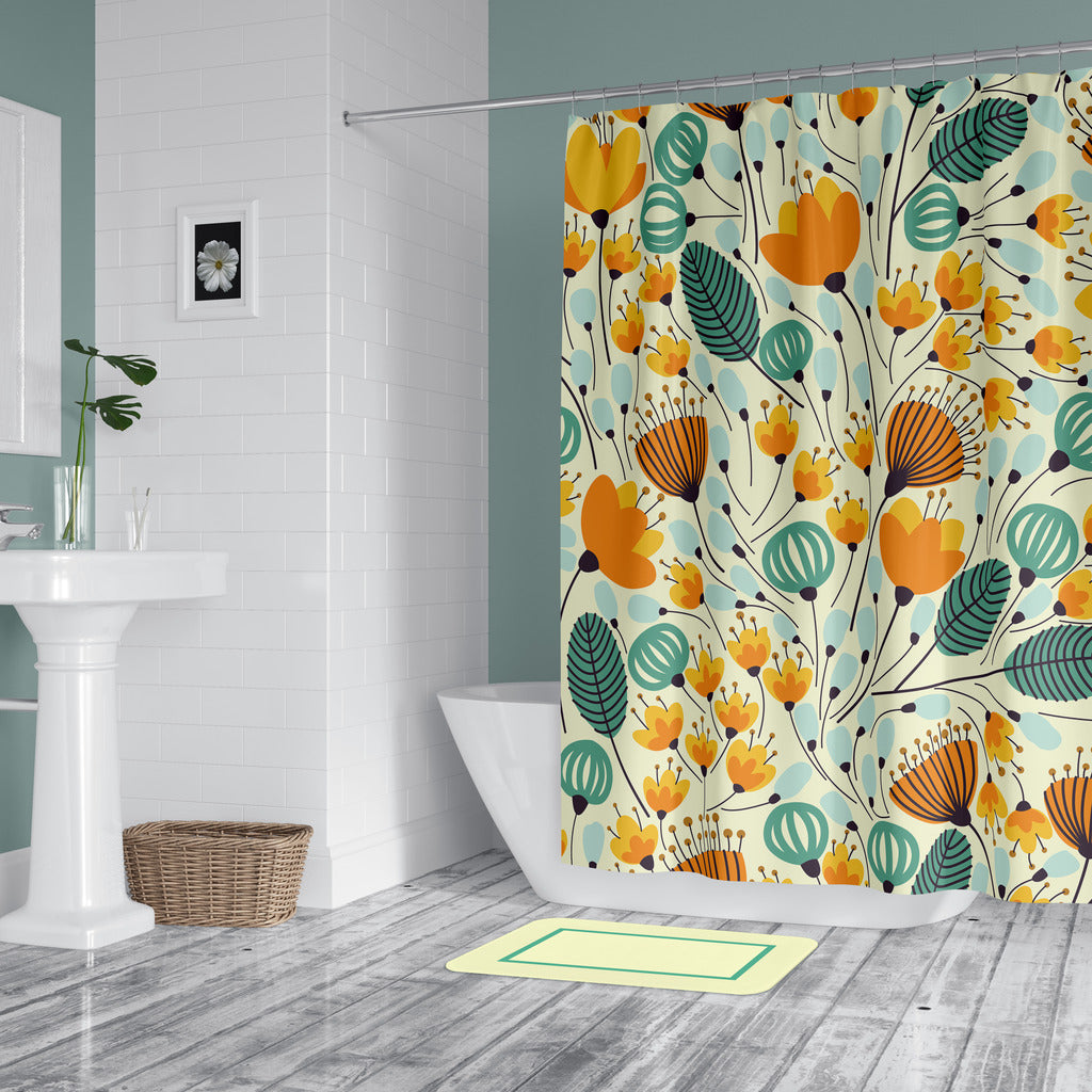 *NEW* Washable Fabric Shower Curtain with Unique Vivid Design - Turquoise & Orange Happiness