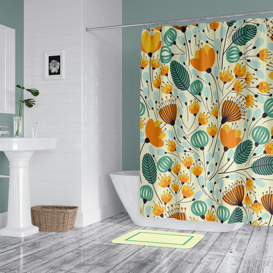 *NEW* Washable Fabric Shower Curtain with Unique Vivid Design - Turquoise & Orange Happiness
