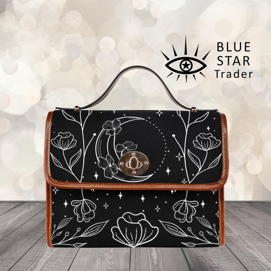 Black White Floral Moon Canvas Purse