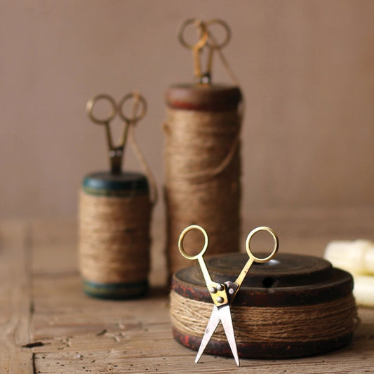 Wooden Spools With Jute Twine And Scissors