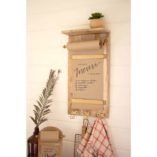Wooden Wall Note Roll With Coat Hooks