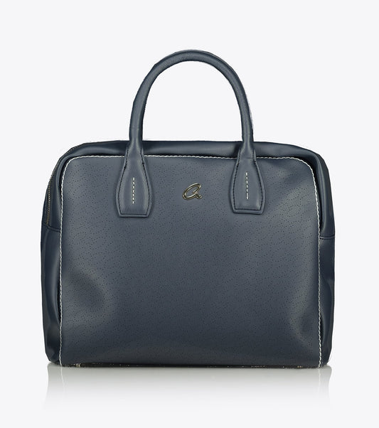 Axel Edwina Navy Perforated Monogram Handbag