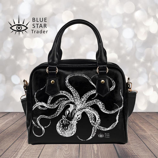 Octopus Black and White Bowler Bag Purse