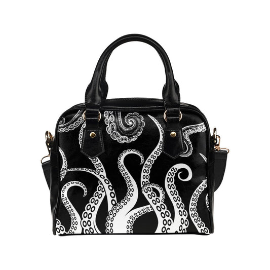 Black and White Octopus Tentacles Purse, Goth Bowler Bag