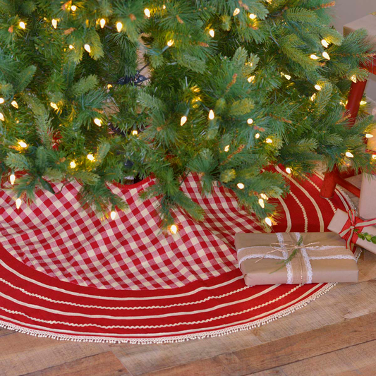 Red Check Pom Lace Tree Skirt