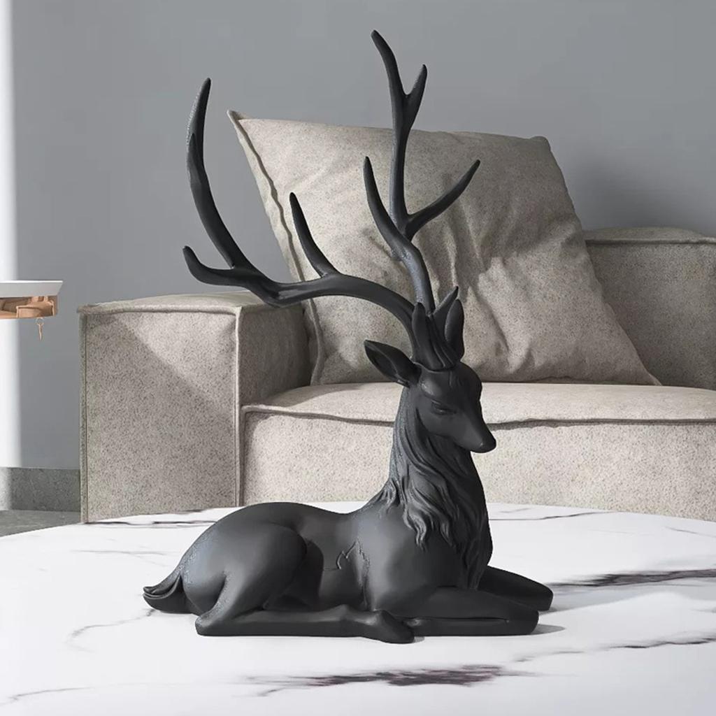 Elegant Black Deer Decoration: Reindeer Ornaments for Shelf and Living Room, Craft Furnishings, Elk Sculptures for Home Decor
