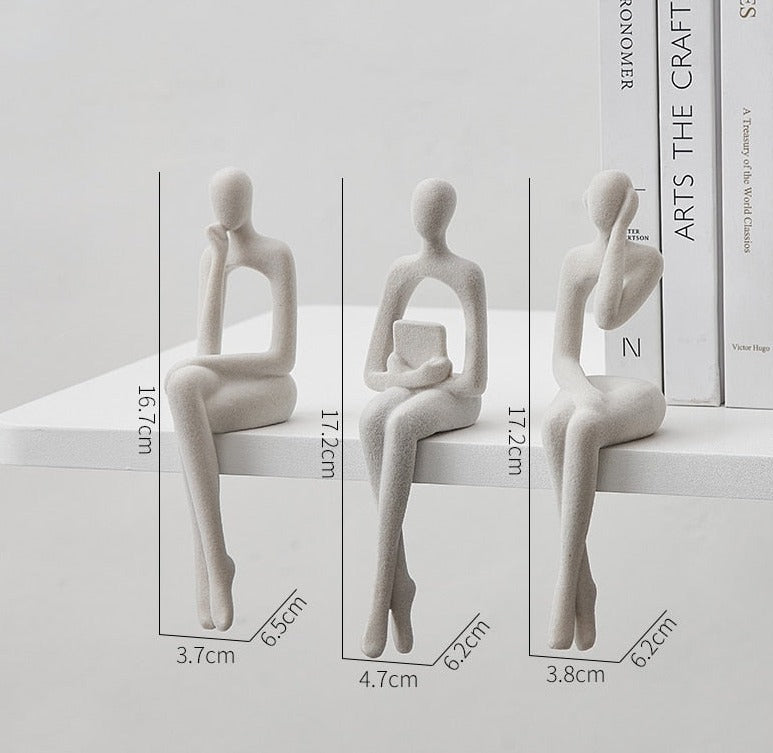 Set 3 Pcs Book Shelf Decor Figure Object Resin Flocking 17cm