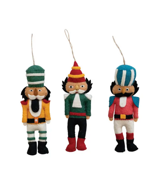 Wool Felt Nutcracker Ornaments - Set of 3 Styles