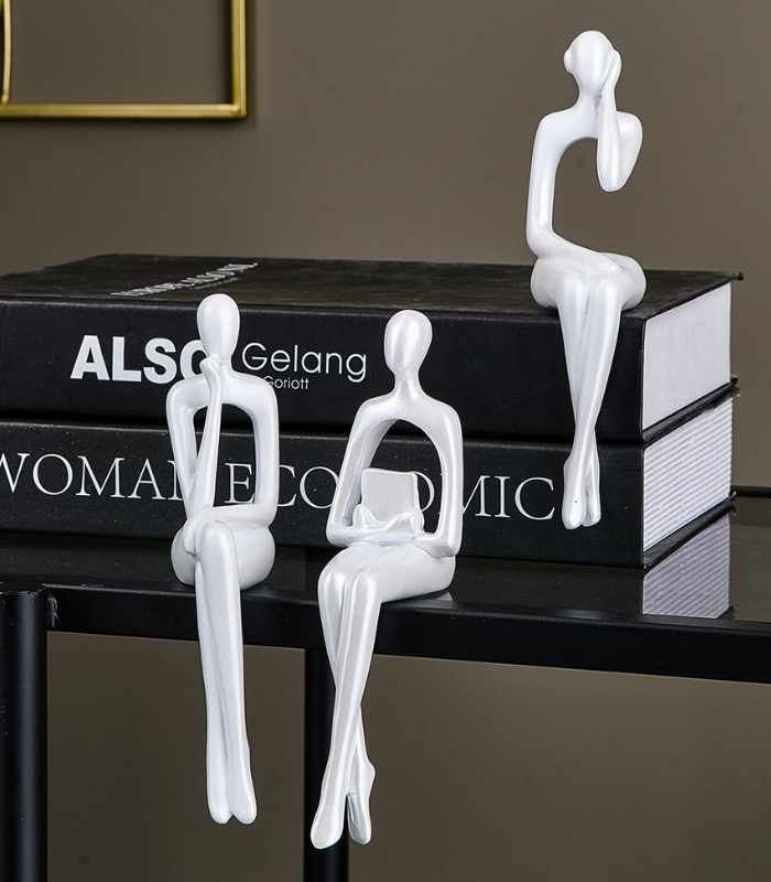 Set 3 Pcs Book Shelf Decor Figure Object Resin Flocking 17cm