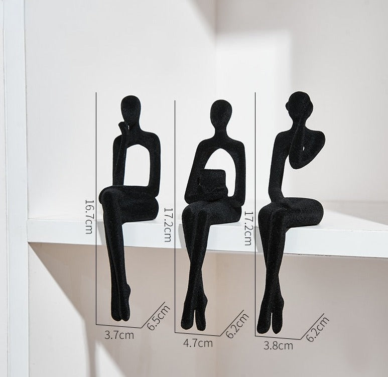 Set 3 Pcs Book Shelf Decor Figure Object Resin Flocking 17cm