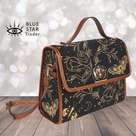 Snake and Moths Black Canvas Purse