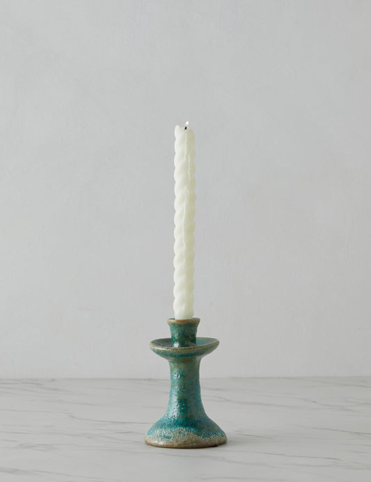 Stoneware Taper Holder with Glaze