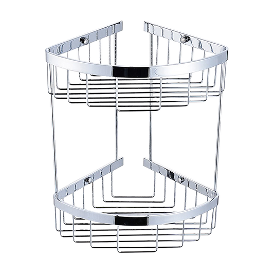 2-Tier Corner Bathroom Basket Shelf Rail Rack