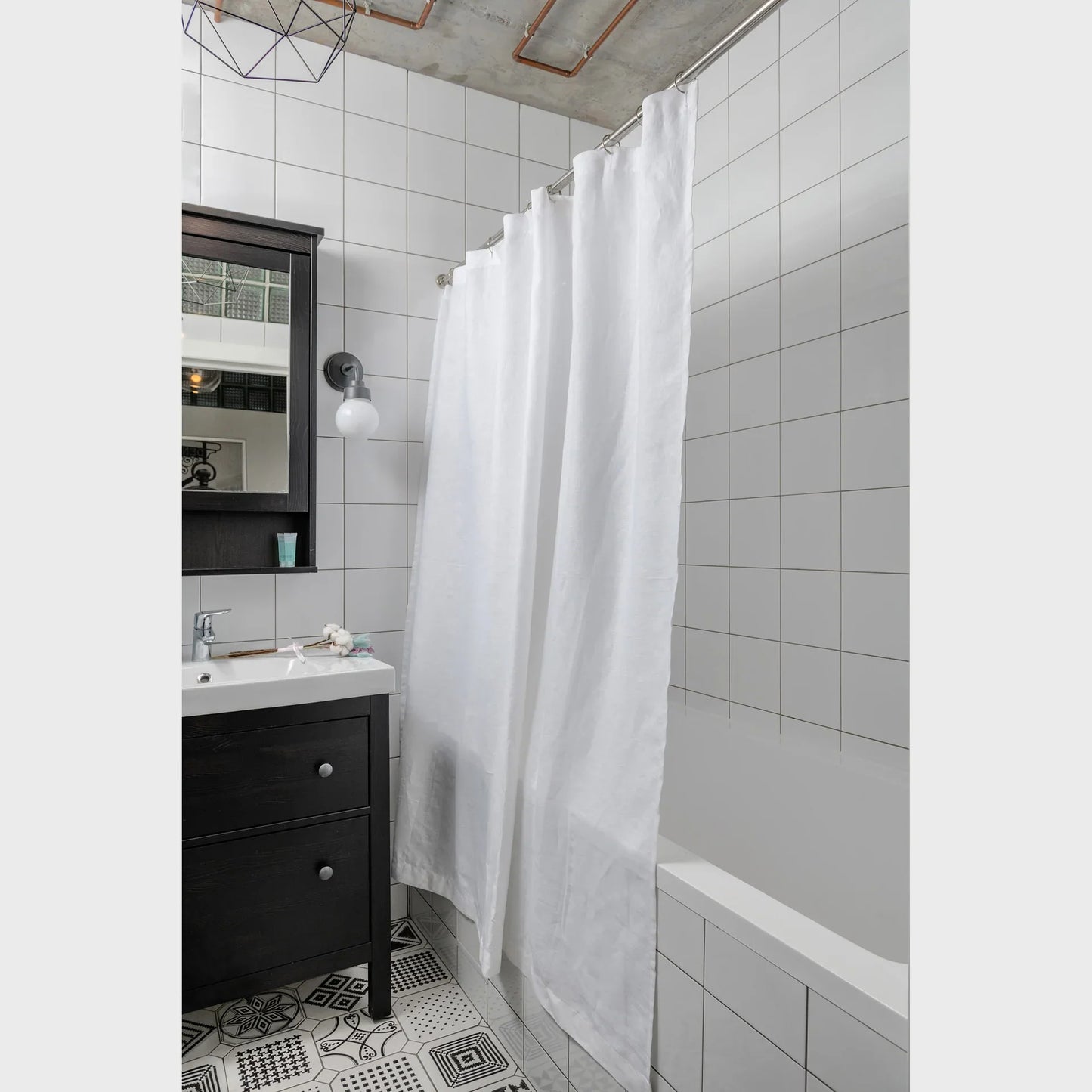 Black Linen Shower Curtain – Simple Linen Bathroom Panel – Customs Size. 80", 90", and 96" Height