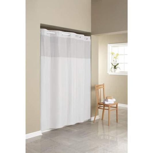 White Shower Curtain 71 in. Microfiber Curtain w/ Built-in Rings