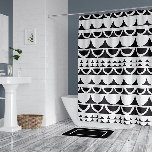Classic Fabric Shower Curtain - Water & Mold Resistant & Washable - Black and White Abstract