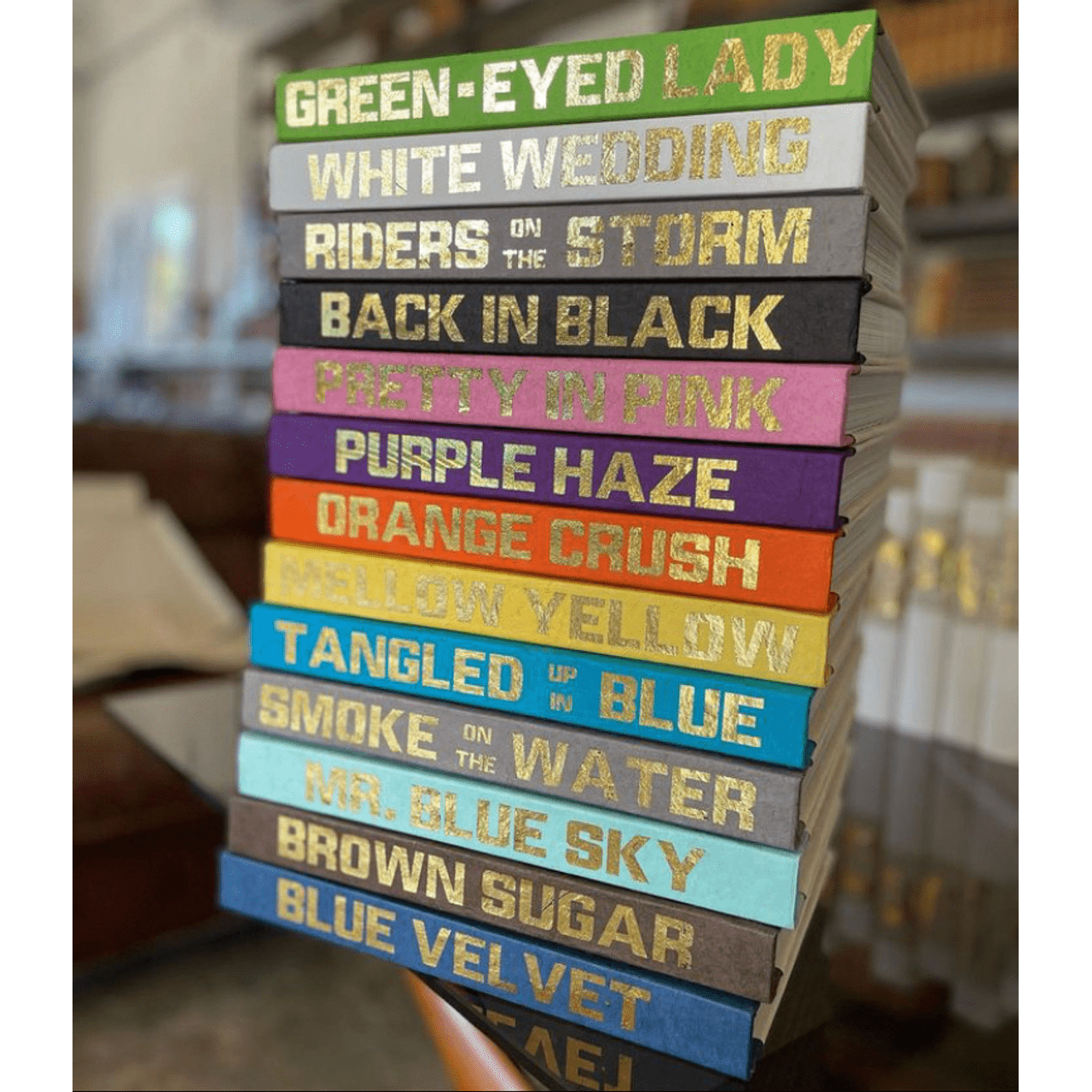 E. Lawrence, Ltd. Gold Lettered Song Title on Bright Green
