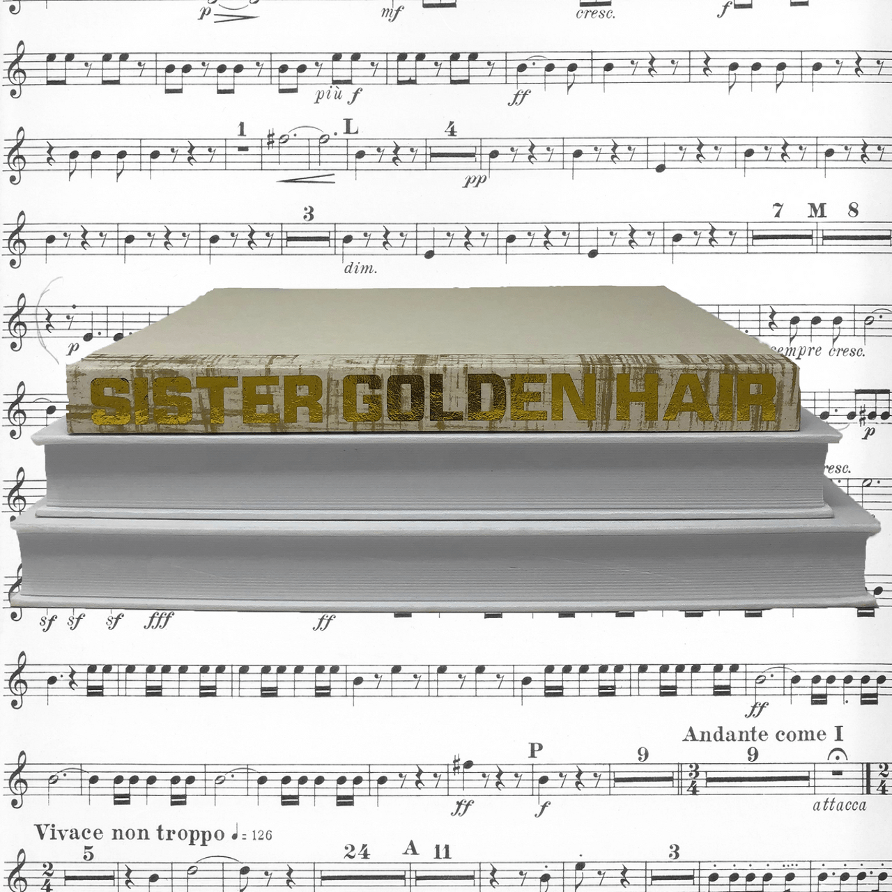 Blu Books - Gold Lettered Song Title on Gold Brushstrokes Decor e-lawrence-GL-SONG-COLOR-BGOLD-XL