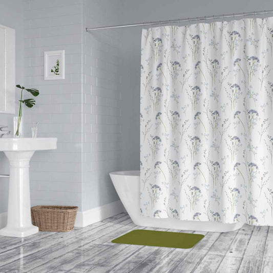 *NEW* Washable, Water & Mold-Resistant Fabric Shower Curtain - Blue Wildflowers