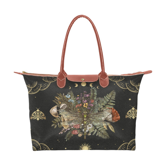 Forest witch cottagecore zip tote vegan leather handle Handbag