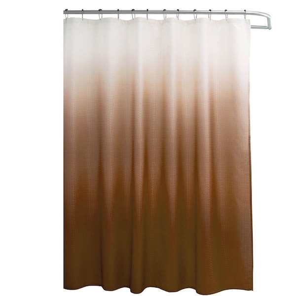 70" x 72" Textured Shower Curtain w/ Beaded Rings,Ombre Chocolate
