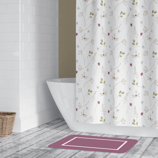 *NEW* Washable, Water and Mold Resistant, Purple and Green Wildflowers Shower Curtain - No liner needed