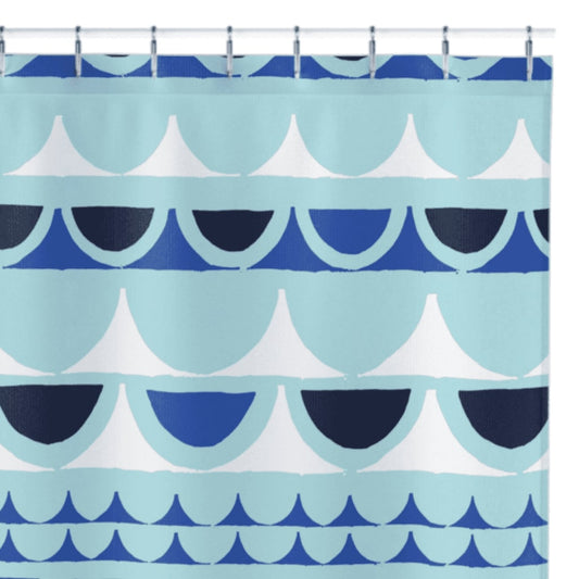 Washable Water-Resistant Fabric Shower Curtain With Unique Design - Blue Waves