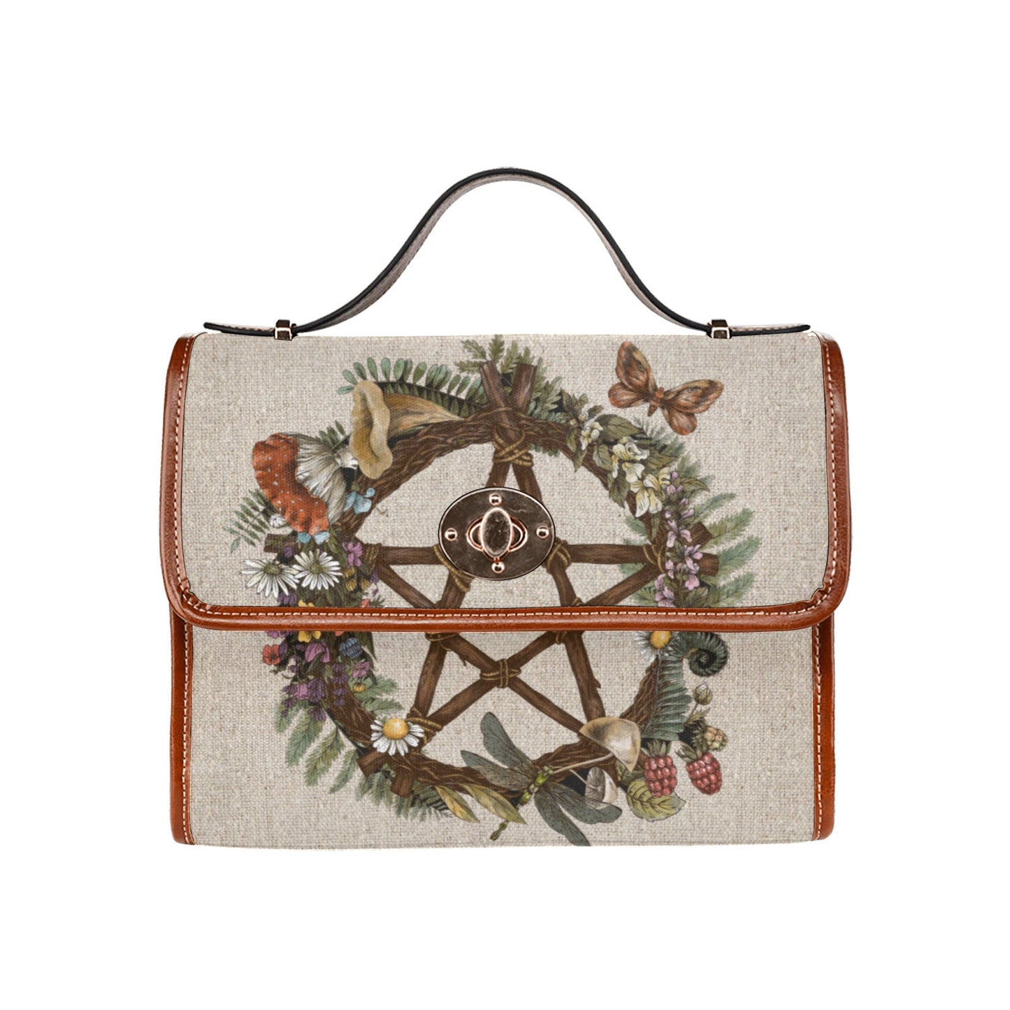 Occult Forest wreath Pentagram cottage witch Canvas satchel Bag