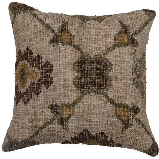 Woven Jute, Wool & Cotton Kilim Pillow with Cotton Back, Multi Color