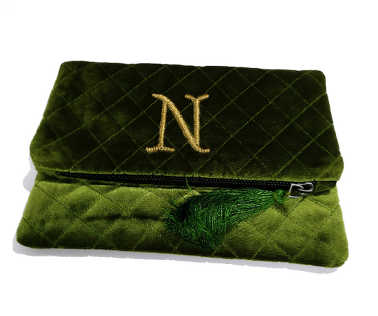 Olive Green Velvet Monogram Purse