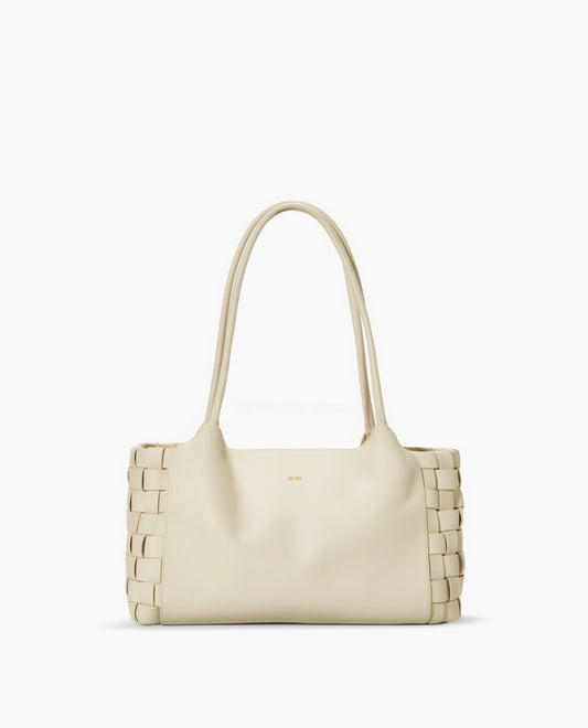 Beige woven shoulder bag