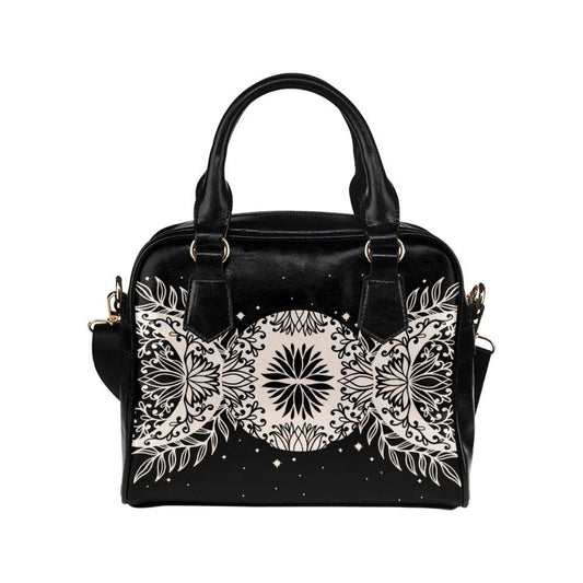 Triple Moon Vegan leather floral bowler Shoulder Handbag