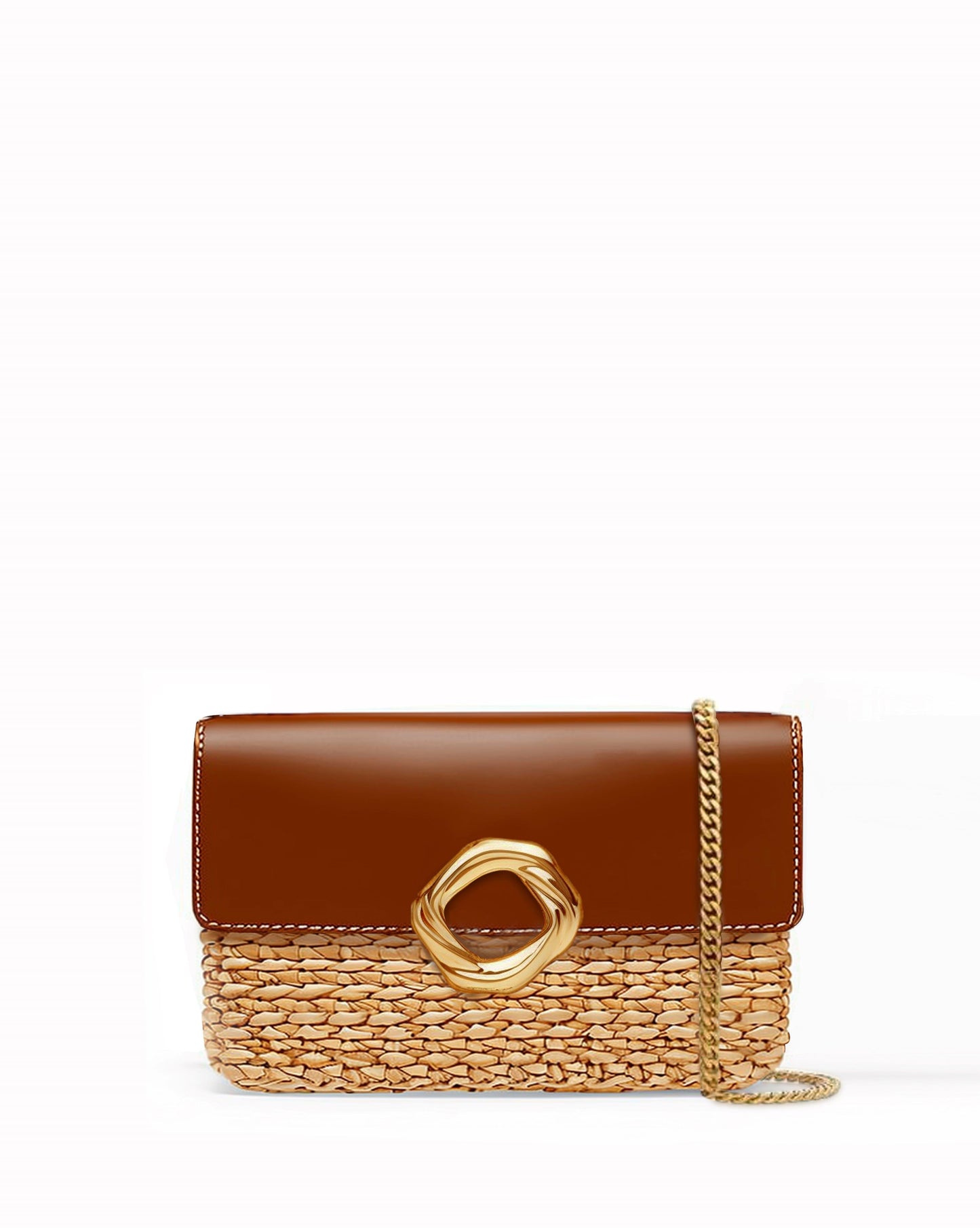 Raffia Woven Crossbody Bag - Brown